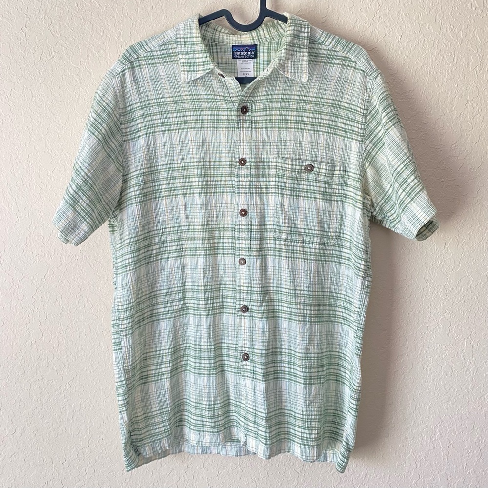 Patagonia | Men's 100% Organic Cotton Green Yellow Plaid Button Down Shirt Med